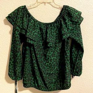 Michael kors ruffle animal print green top